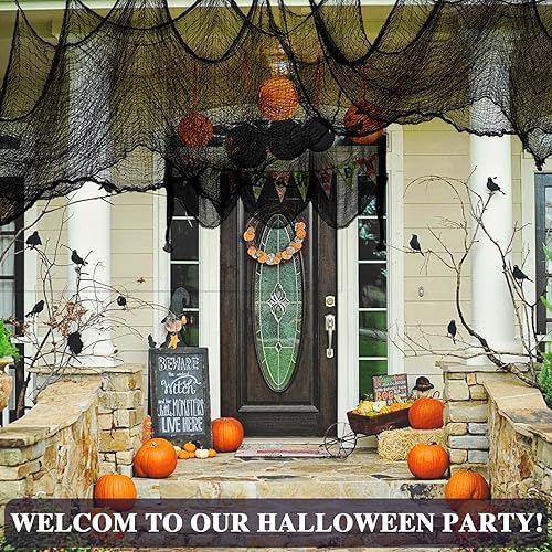 Miniatura 57 de ZeeDix Tela espeluznante negra de Halloween de 85 x 600 pulgadas, tela de gasa espeluznante para decoración del hogar, suministros de fiesta