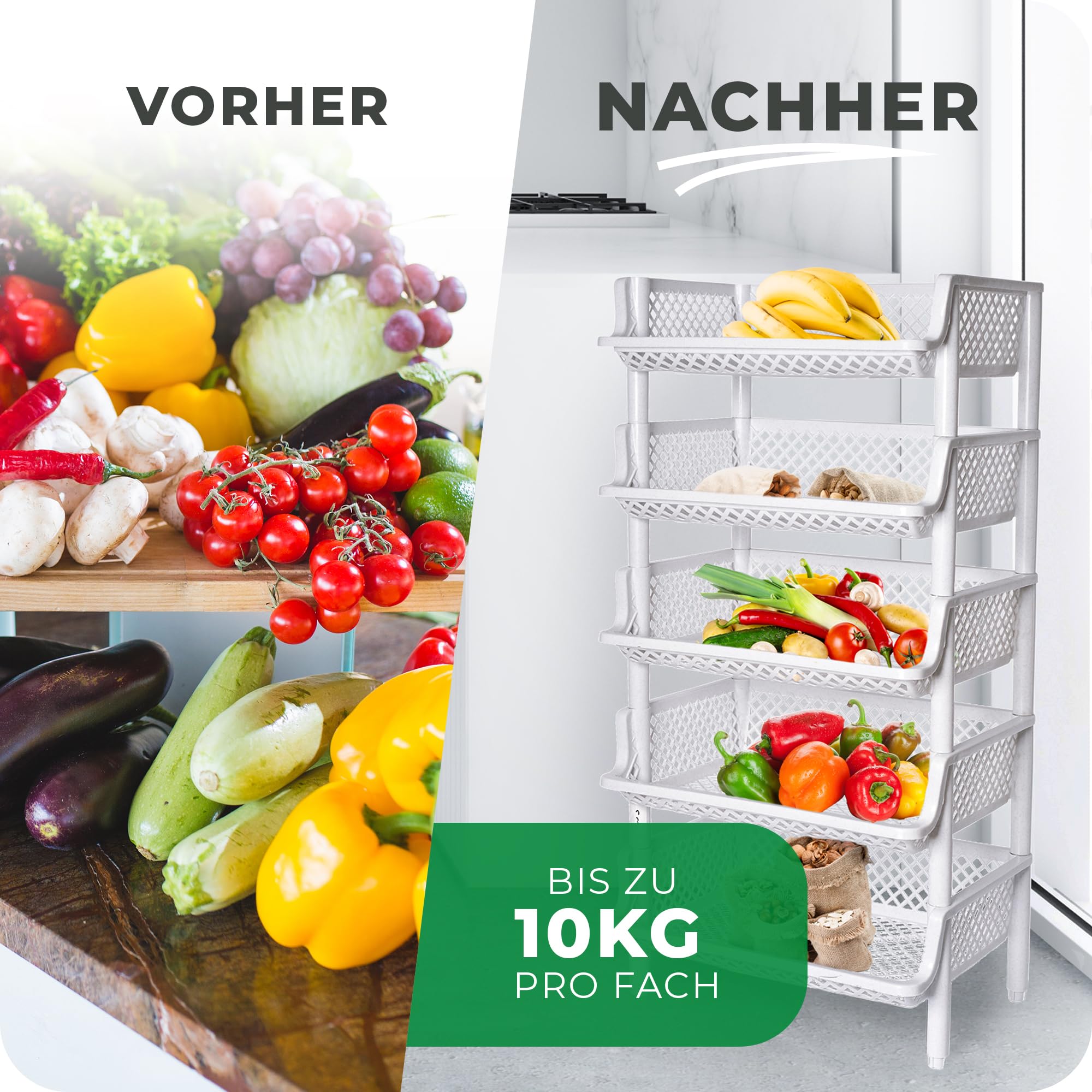 Novaliv 5 Stück Korbregal Weiß Steckregal Stapelbar & Erweiterbar, Regale für Vorratsraum, Lebensmittelregal, Obstregal Keller Aufbewahrungssystem, Vorratskammer Ordnungssystem, Getränkeregal