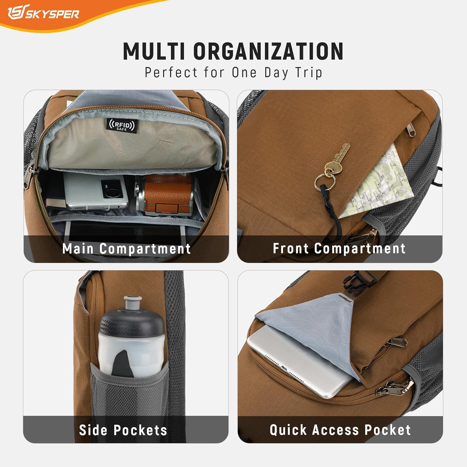 SKYSPER Sling Bag RFID Cross Body Bag Recycled Crossbody Backpack Travel Daypack - Image 5