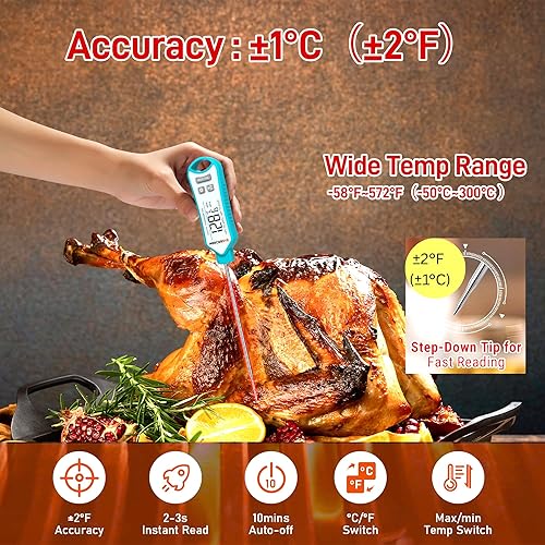 Miniatura 5 de Termómetro digital de carne, termómetro de lectura instantánea para alimentos, temporizador de cocina impermeable antideslizante y termómetro de