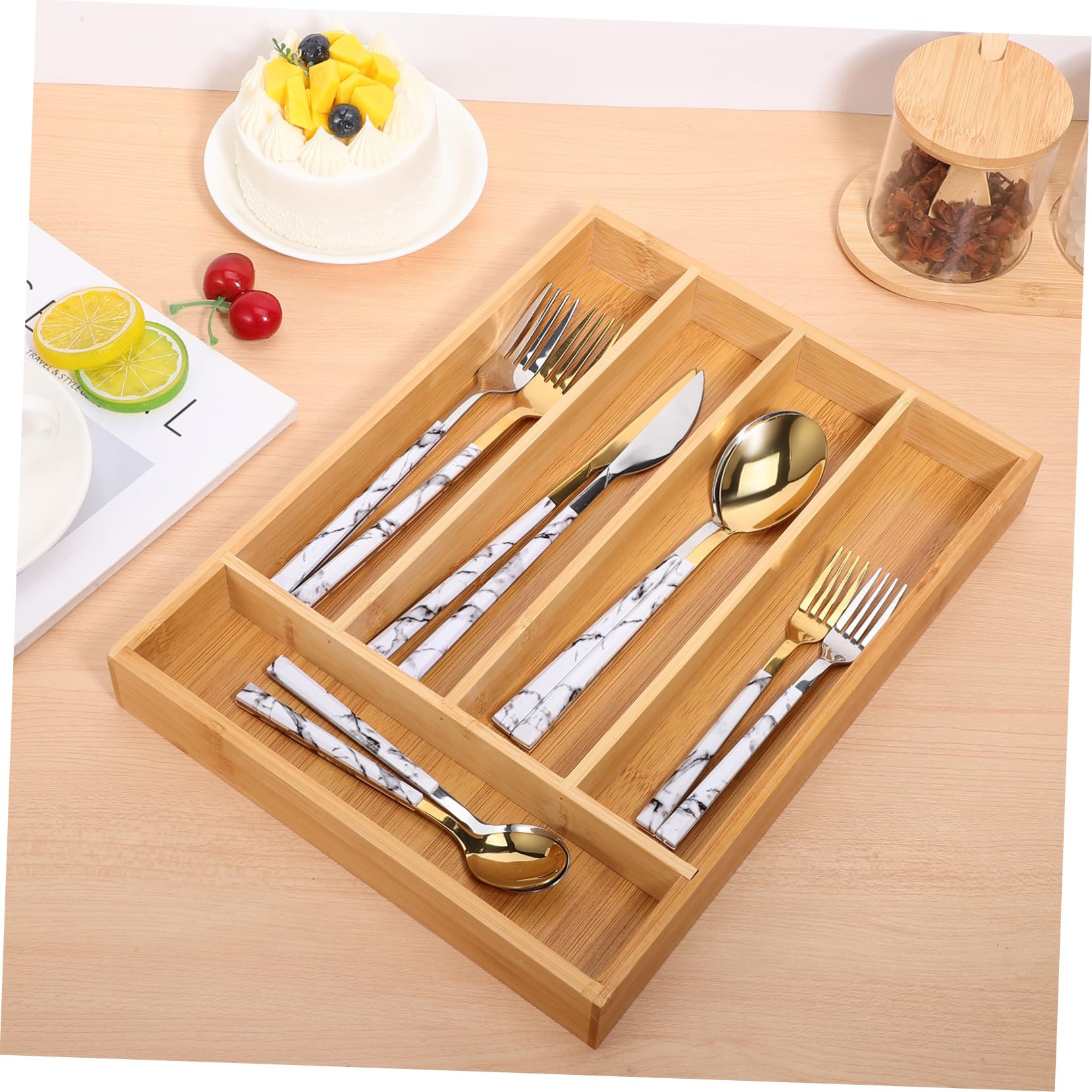 Alipis Bambus Küchenorganizer mit 5 Fächern für Einfache Aufbewahrung Elegantes Design und Verschleißfest für Küche und Schubladen Ordnung