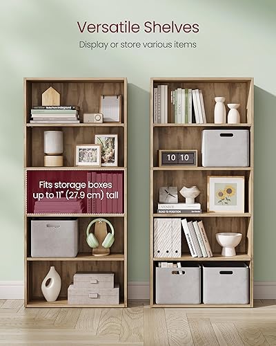 Miniatura 5 de VASAGLE Librería, 23.6 pulgadas de ancho, estantería abierta de 5 niveles con estantes de almacenamiento ajustables, unidad de pie, marrón camello
