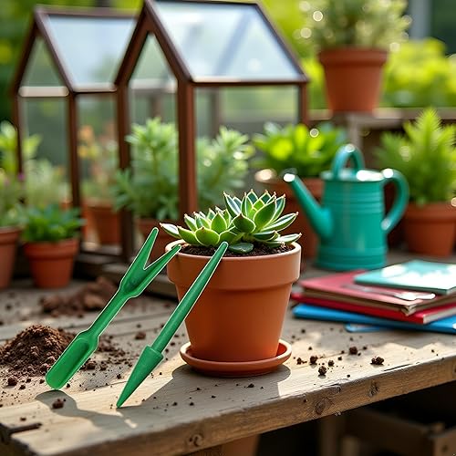 Miniatura 3 de Mini herramientas de trasplante de suculentas de mano de jardín verde, plántulas de plástico Widger, siembra, excavación, mini herramientas de mano