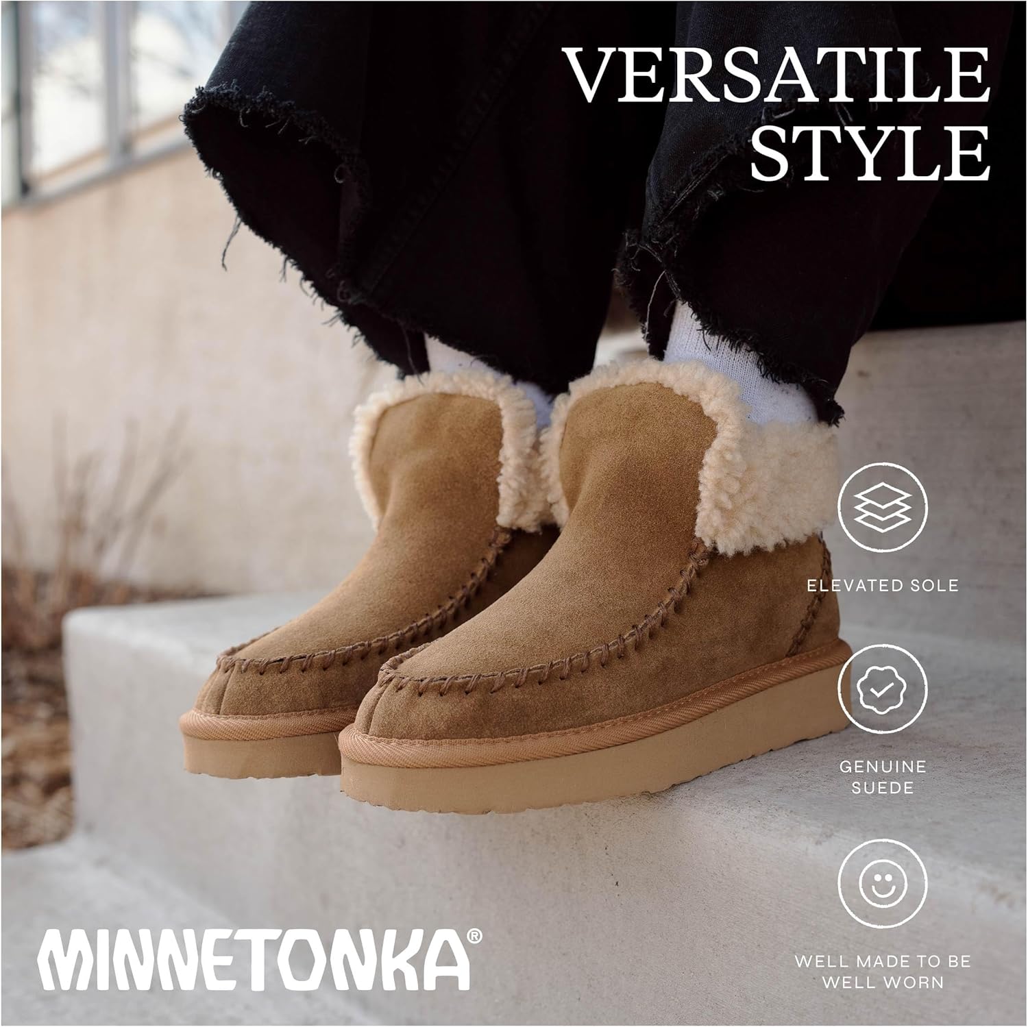 Minnetonka Women's Chandra Suede Berber Lined Ankle Boots