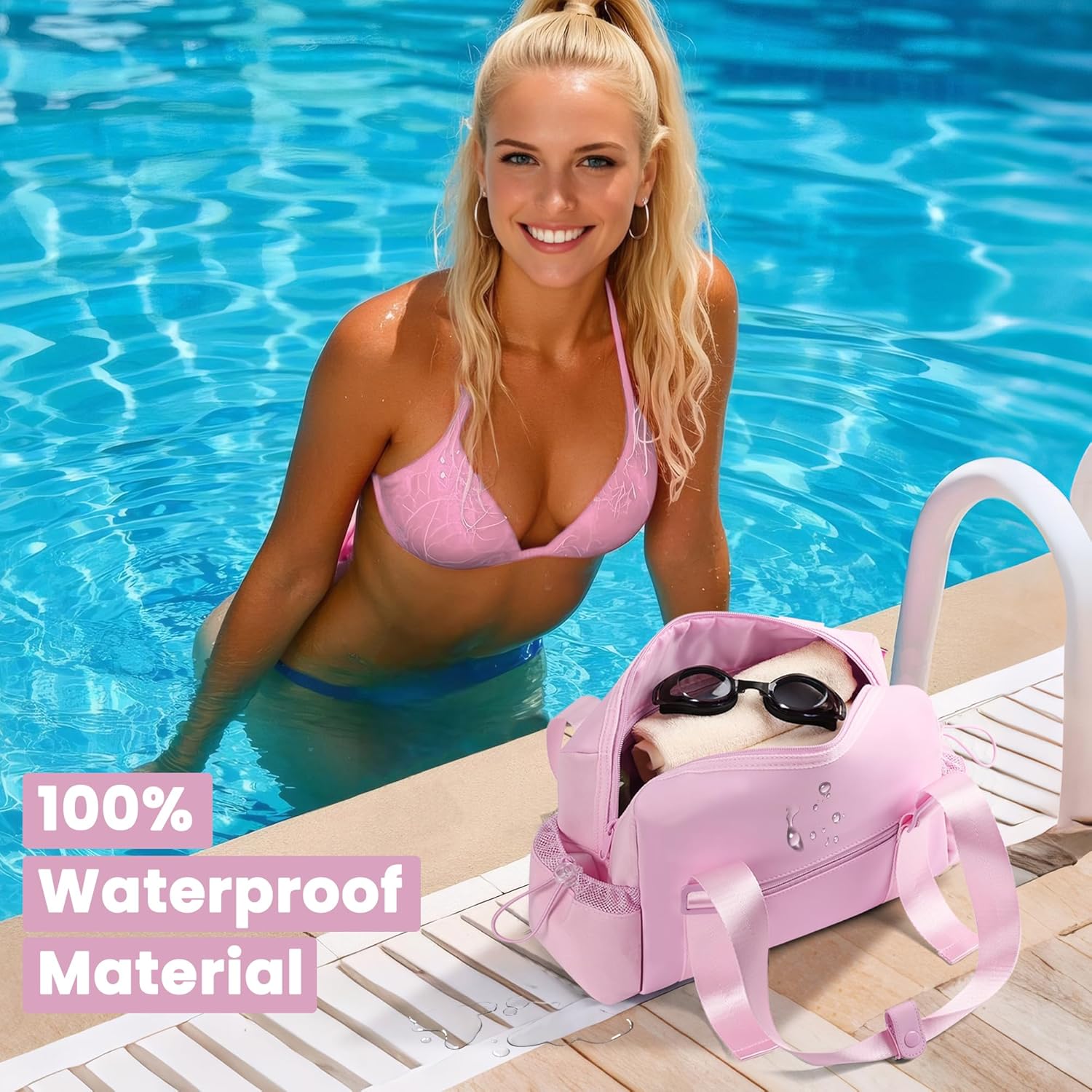 Small Gym Bag & Tote bag for Women, Waterproof Travel Duffle Bag with Wet Compartment, Mini Gym Bag for Sport & Workout & Swimming - KUKUPAK Pink Small image 3 of 7 B0DNZC3KQP