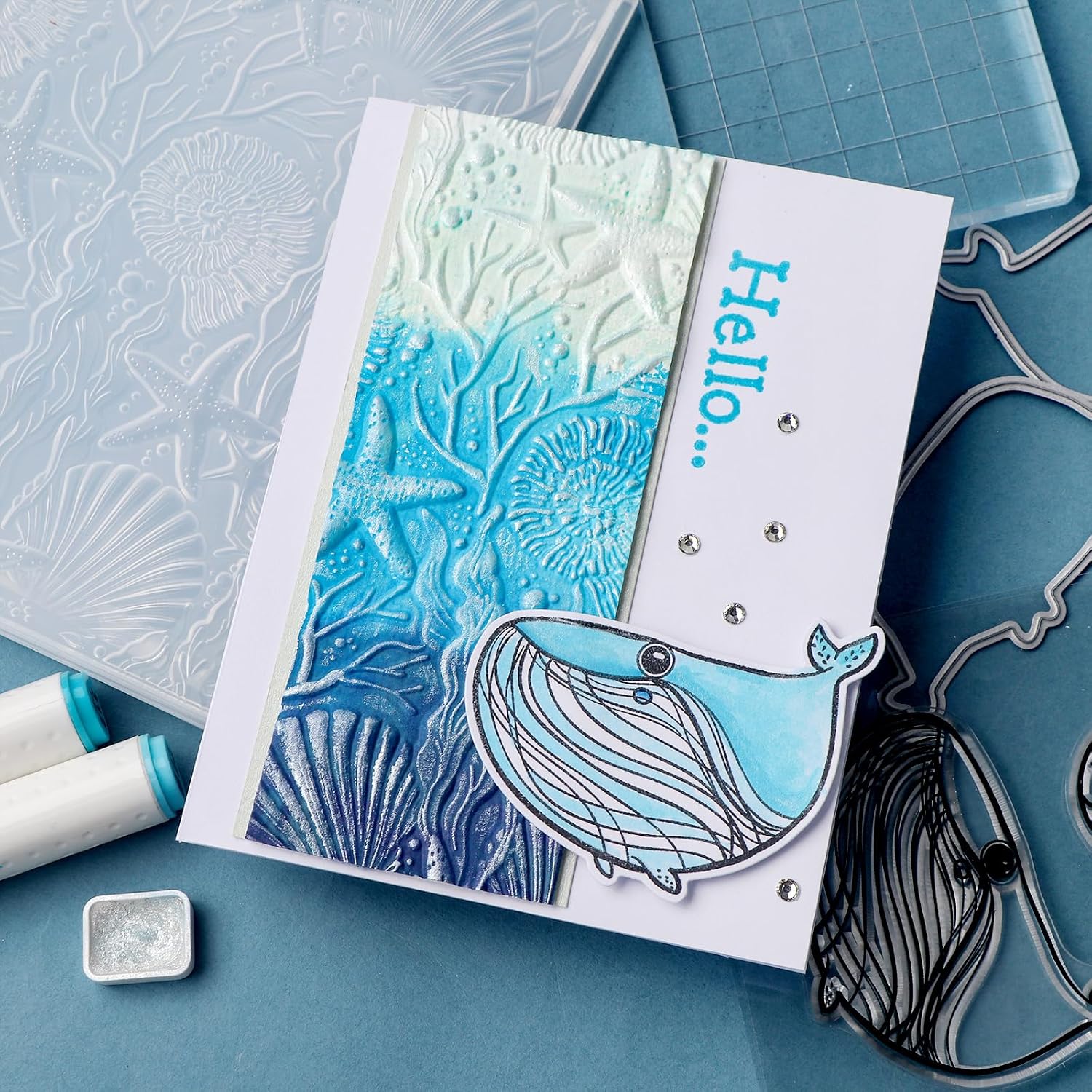 Briartw Ocean Wonders 3D Embossing Folder,Create Stunning Textured Backgrounds for Card Making and Scrapbooking & Other Paper Craft Album Stamps DIY Decoration,Clear Plastic Texture Fades Template