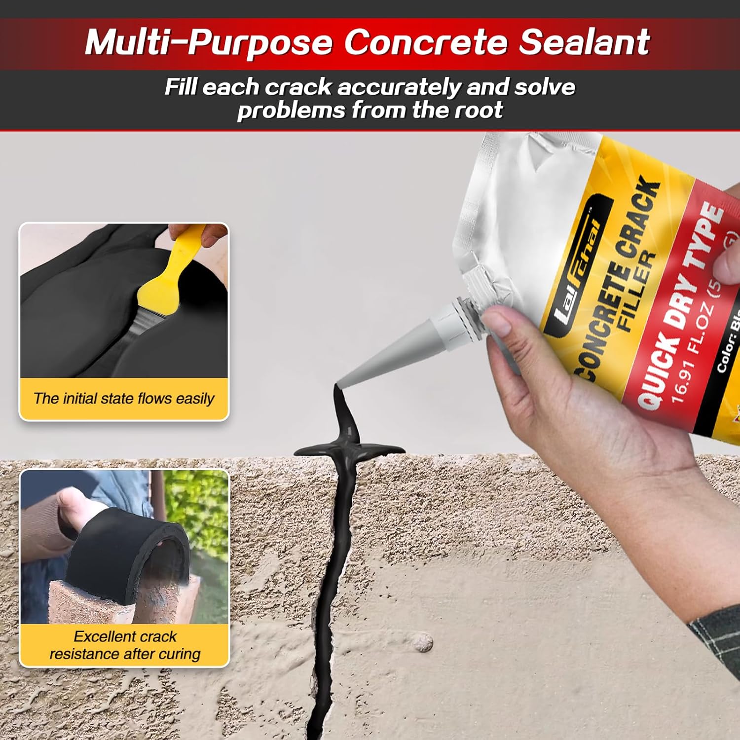 Asphalt Crack Sealant, Cement Crack Filler, High Elasticity Self Leveling Caulking Glue, Waterproof Concrete Repair for Driveways, Walkway, Patio, Joint, Indoor and Outdoor (5 Pack - 5.5LB)