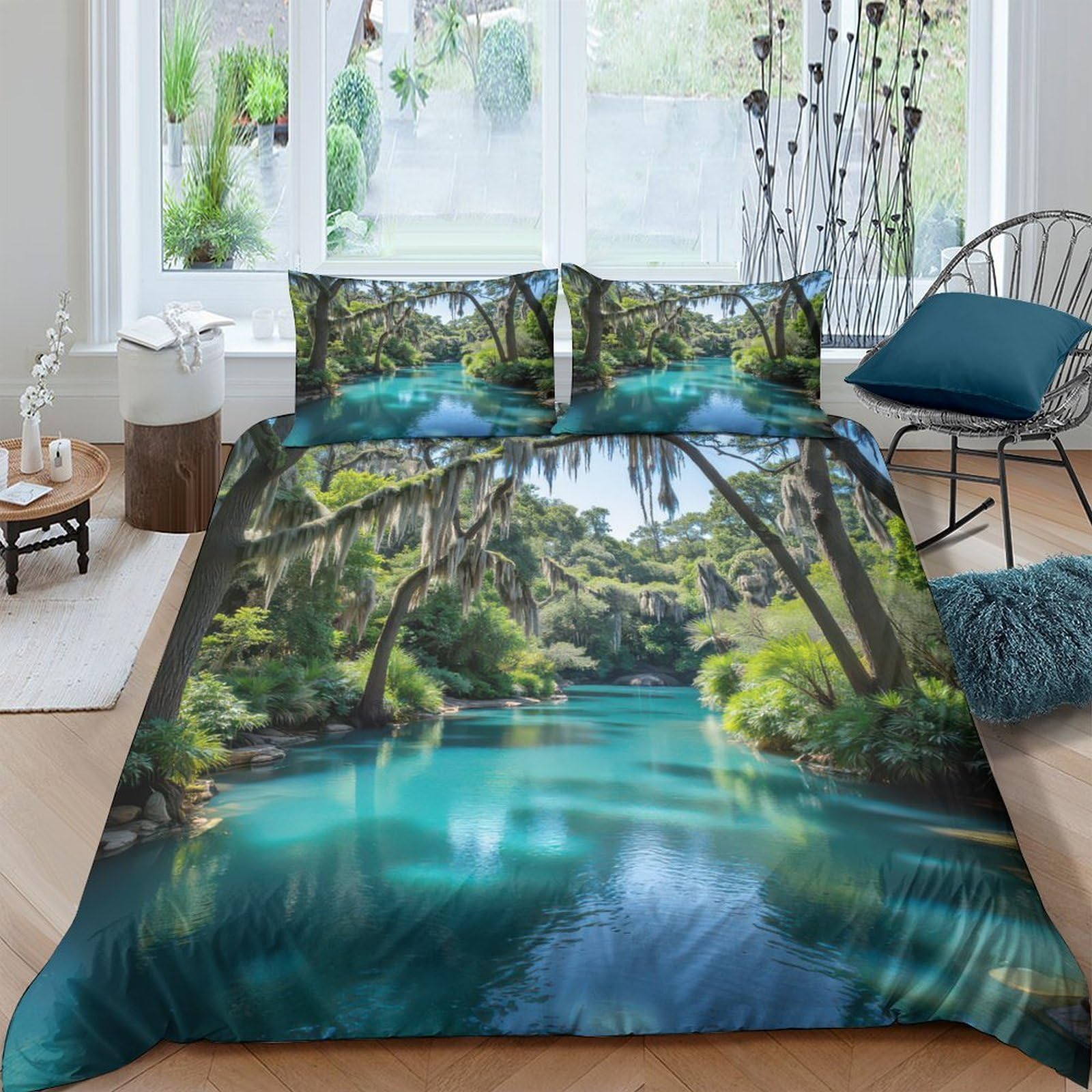 Ctjqhvkz Style-6 3D Printed Tropical Forest Fitted Sheet Microfiber Soft Green Lake Mattress Cover For Bedroom Guest Room Decor Single（135X200cm）