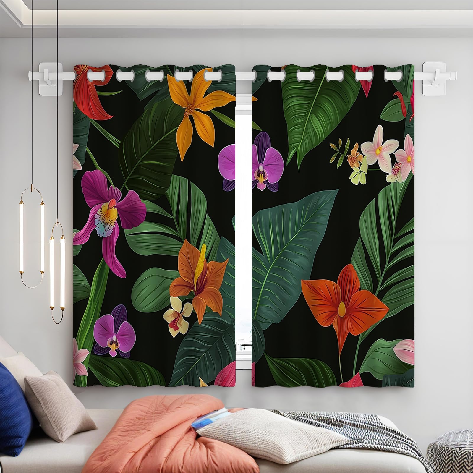 Rideau isolant anti-froid et chaleur à motifs orchidées pour fenêtres