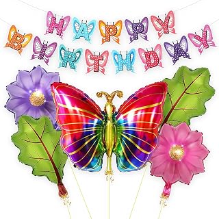 Rozi Decoration Butterfly Theme Decor – 6 Pcs Banner Leaf Flower Balloons