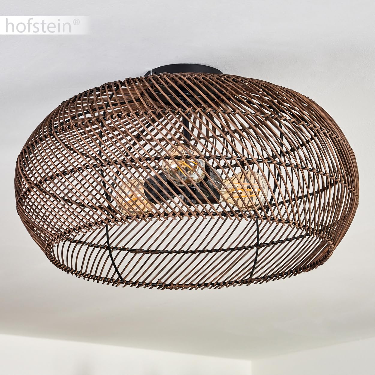 Plafoniera Brandala, lampada da soffitto moderna in metallo/rattan nero/marrone scuro, stile boho con un fantastico effetto luminoso sul soffitto, Ø 50 cm, 3 luci, x E27, senza lampadine