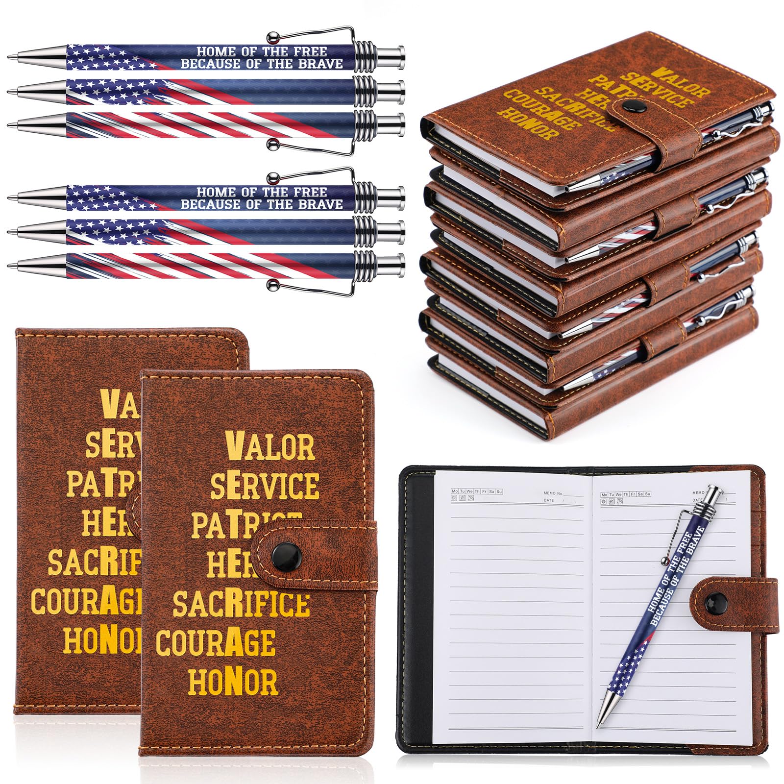 30 Sets Veterans Day Gifts Bulk Pocket Leather Notebooks Ballpoint Pens