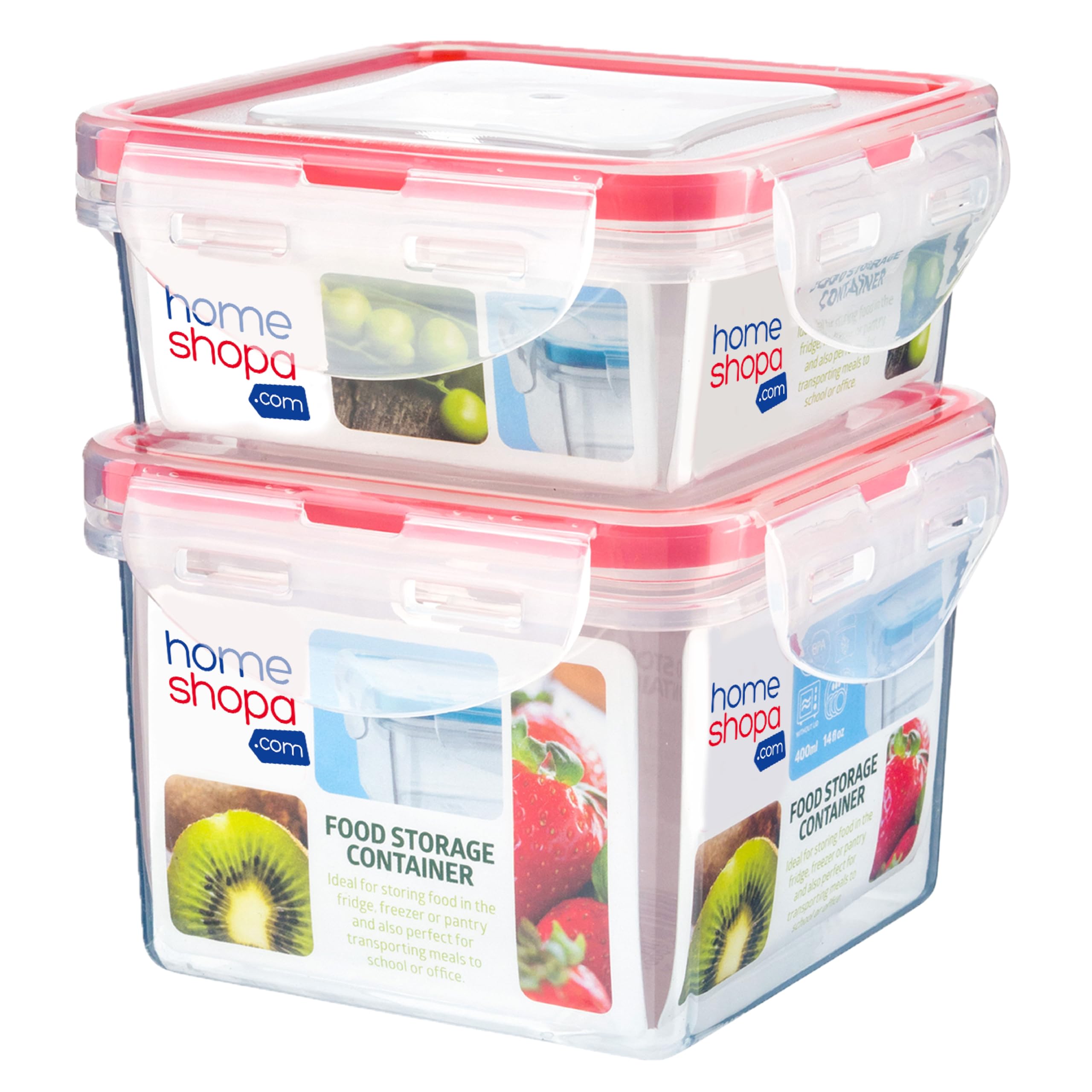Homeshopa.com Square Homeshopa Plastic Airtight Food Storage Containers, Bpa Free Leakproof Stackable Reusable, Meal Prep Container For Kitchen Pantry, Microwave Freezer Dishwasher Safe, 2 Containers-250Ml & 400Ml