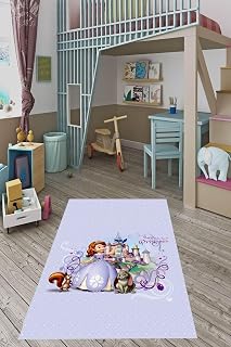 Pelangi Princess Prenses Desen Dijital Baskı Yıkanabilir Kaymaz Taban Çocuk Odası Halısı, Gri 100 x 150