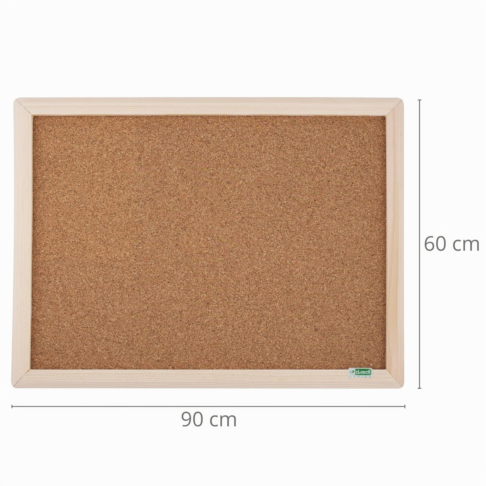 D.RECT Tableau d'affichage en liège 60x90 cm – Cadre en bois naturel - Tableau mémo mural pour bureau ou maison, orientation horizontale ou verticale
