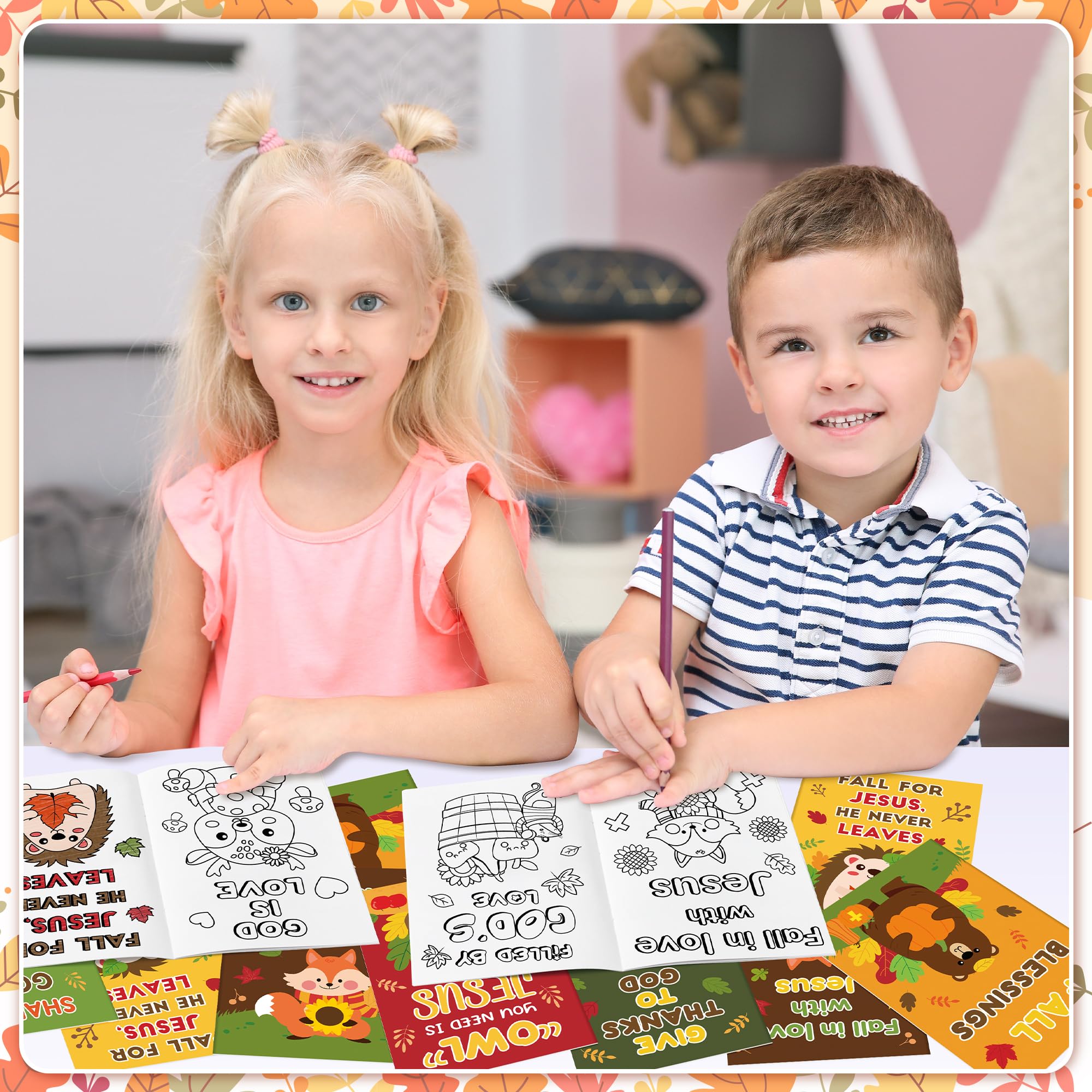 Libri da colorare a tema animali autunnali per bambini, 96 pezzi, mini libretto da colorare autunnale cristiano, libro da disegno artistico fai da te con scoiattolo riccio per bambini, Halloween