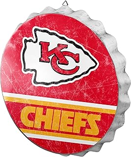 FOCO Kansas City Chiefs Metal Distressed Bottlecap Wall Sign – Limited Edition Chiefs Sign – Represent The NFL, AFC and Show Your Team Spirit with Officially Licensed Kansas City Football Fan Gear