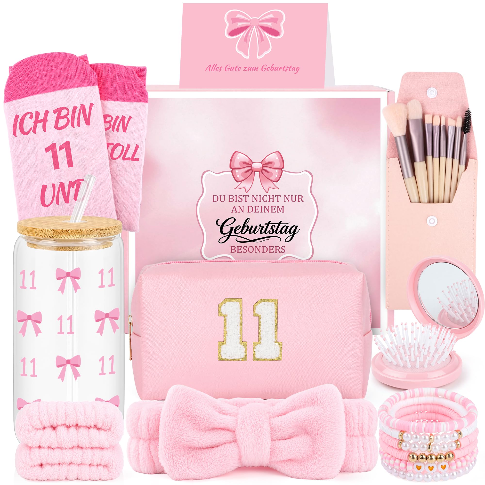 Geschenke für 13 14 15 16 17 18 Jährige Mädchen - Geschenk Mädchen mit Glas Haarband Pinselset Makeup Kosmetiktasche Haarbürste Armband Socken