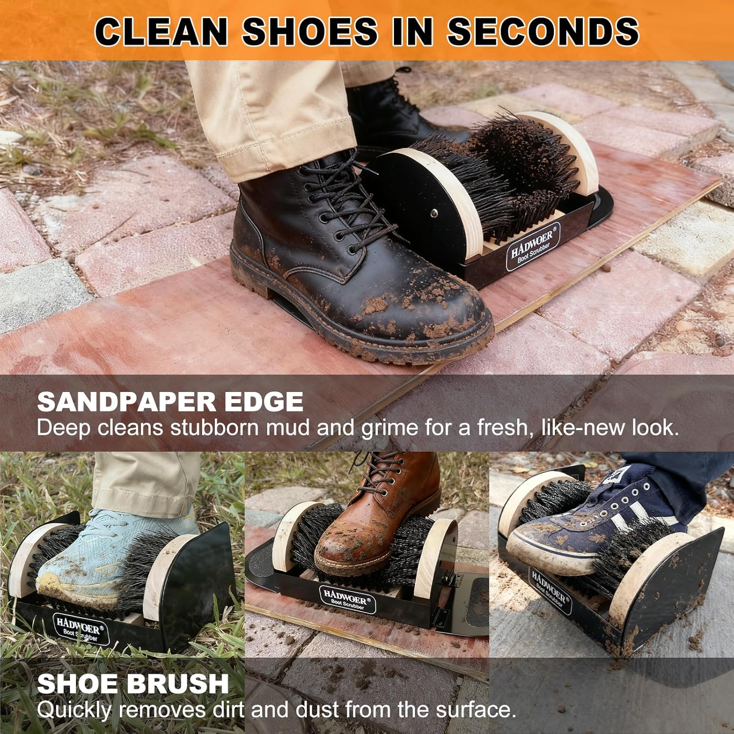 Hadwoer Boot Brush Scraper Outdoor – Heavy Duty Boot Scrubber & Shoe Cleaner Brush for Mud, Dirt & Snow – Durable Outdoor Boot Cleaner