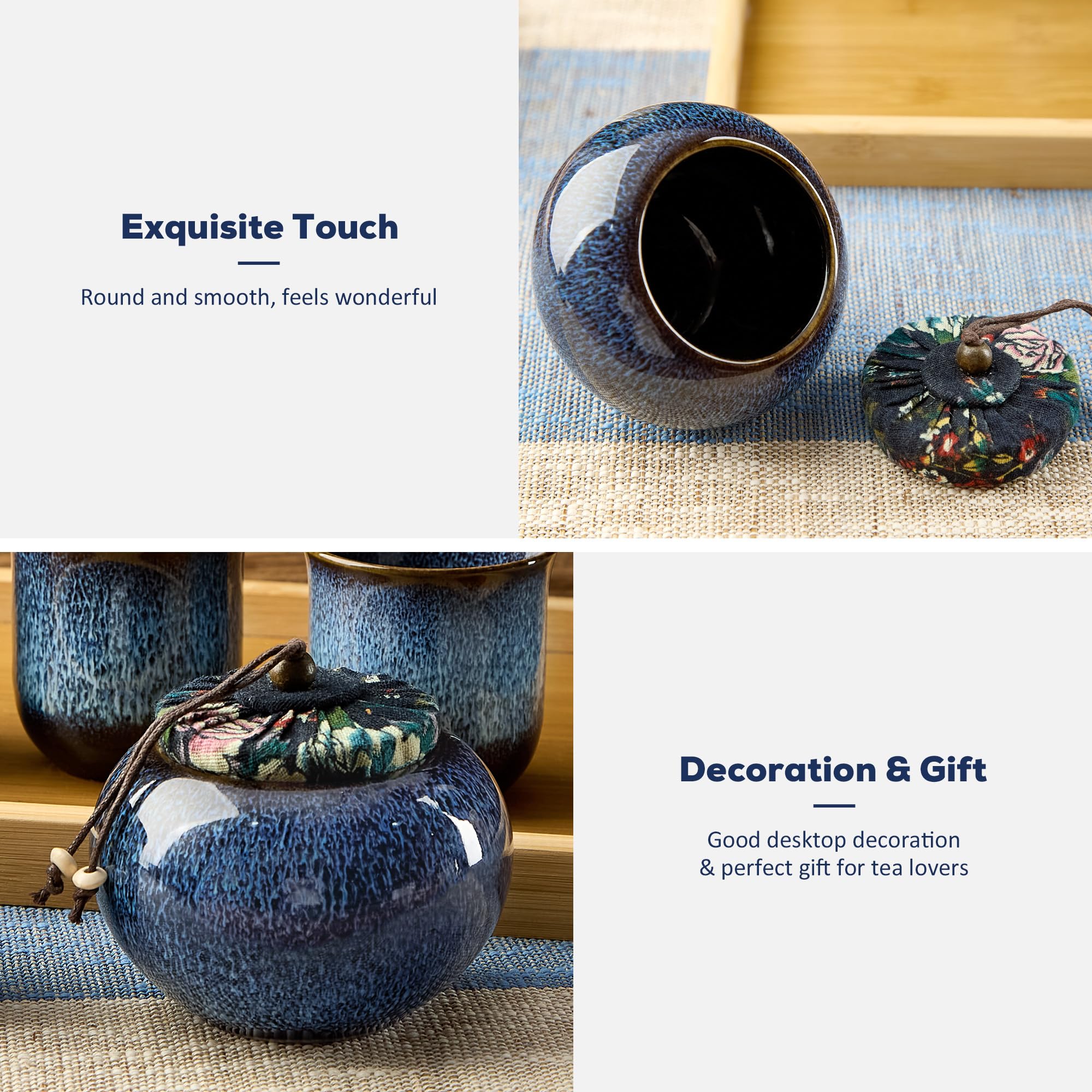 DUJUST Japanisches Teeset für 6 Personen & Teedose, ofenmodifizierte Glasur Porzellan-Teeset mit 1 Teekanne, 6 Teetassen, 1 Teetablett & 1 Teedose, einzigartiges Teeset für Erwachsene/Tee-Liebhaber