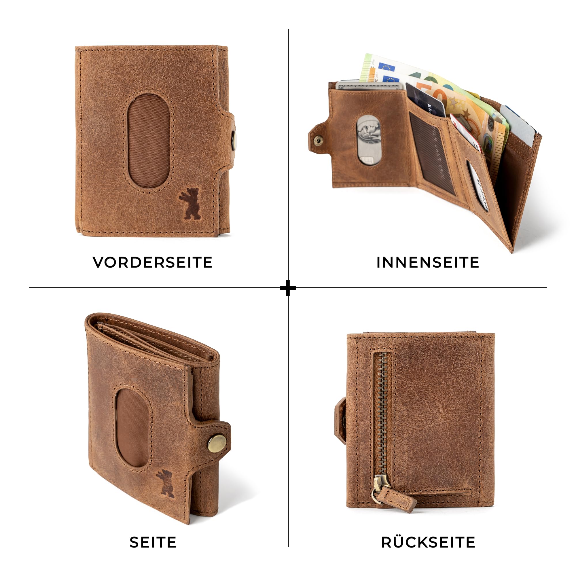 Berliner Bags Vintage Slim Wallet Hamburg, Geldbörse Mini Portmonee aus Leder, Geldbeutel mit TÜV-geprüftem RFID-Schutz, für Herren - Braun