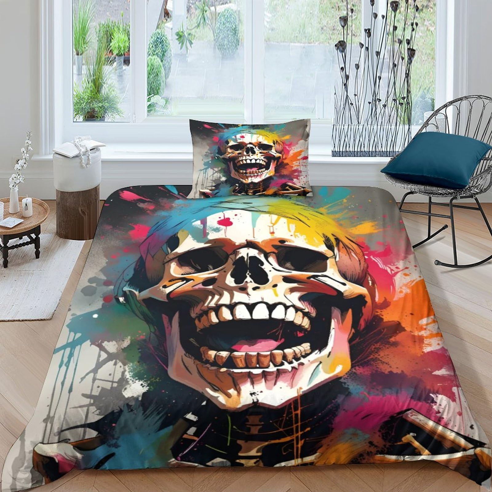 Funda nórdica de calavera contra el desgaste diario en ropa de cama para niños single