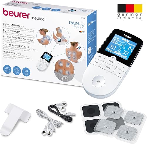 Beurer EM49 PainFree Digital TENS and EMS Machine | Drug-free natural pain relief | 3-in-1 pain relief, rehabilitation and massage | 70 training programmes | 2 channels | 4 self-adhesive electrodes - 9