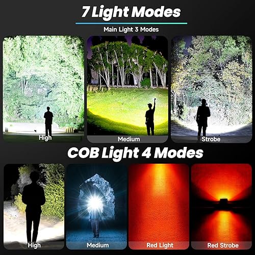 Miniatura 7 de SHTALHST Linterna táctica recargable, linterna súper brillante de 900,000 lúmenes, 7 modos de iluminación, larga duración y resistencia al agua -