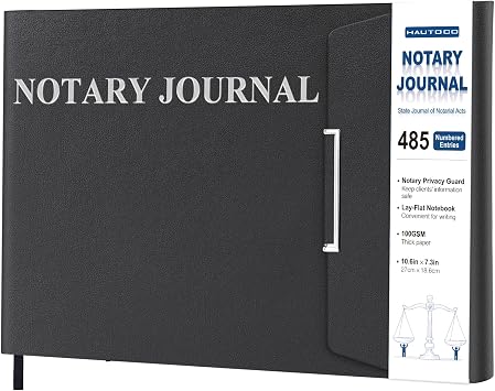 HAUTOCO Notary Journal Log Book Hardcover Notary Book with 485 Record Entries, 200 Numbered Pages, Privacy Guard, 10.6 X 7.3 Horizontal Public Journal Record Book for Notarial Acts, Black