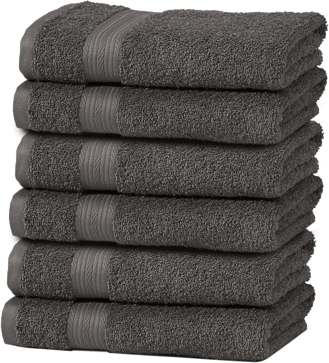 Finest Charcoal Hand Towels Pack of 6, Highly Absorbent 100 Pure