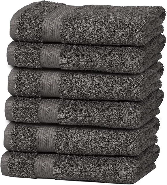 Finest Charcoal Hand Towels Pack of 6, Highly Absorbent 100% Pure Cotton, Washable Luxury Hand Towel 40 X 70cm for Bathroom, 500 GSM Extra Thick Skin Friendly Hand Towels Set for Hotel & Spa