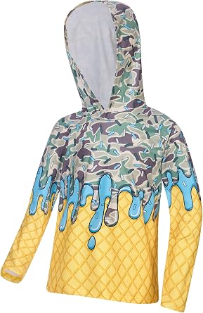Boys Kids Fishing Shirt UPF 50+ Quick Dry Hooded Sun Protection Rash Guard with Thumb Hole 7-14 Years