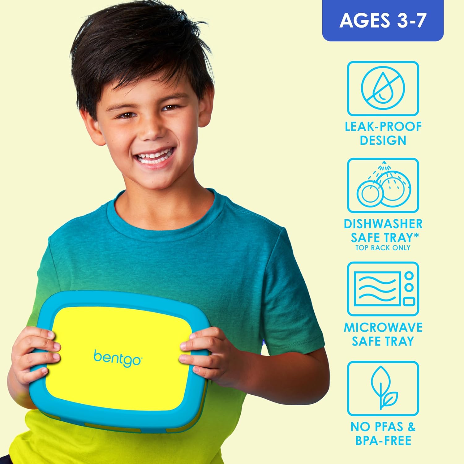 Bentgo Kids Bento-Style 5-Compartment Leak-Proof Lunch Box - Ideal Portion Sizes for Ages 3 to 7 - Durable, Drop-Proof, Dishwasher Safe, PFAS & BPA-Free & Made with Food-Safe Materials (Citrus Yellow) - Image 3