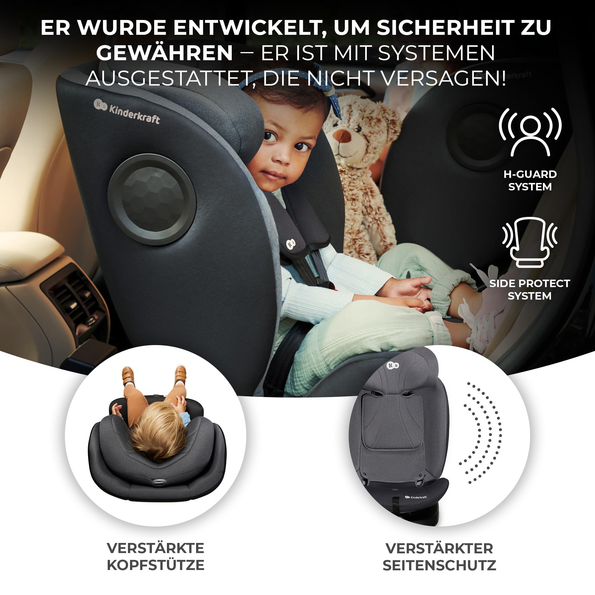 Kinderkraft I-360 Kindersitz 0-36 kg, I-SIZE 40-150 cm, Reboarder 360 grad drehbar, Kinderautositz mit Isofix station, FWF und RWF, Verstellbare Kopfstütze/Rückenlehne mit Liegeposition, Grau