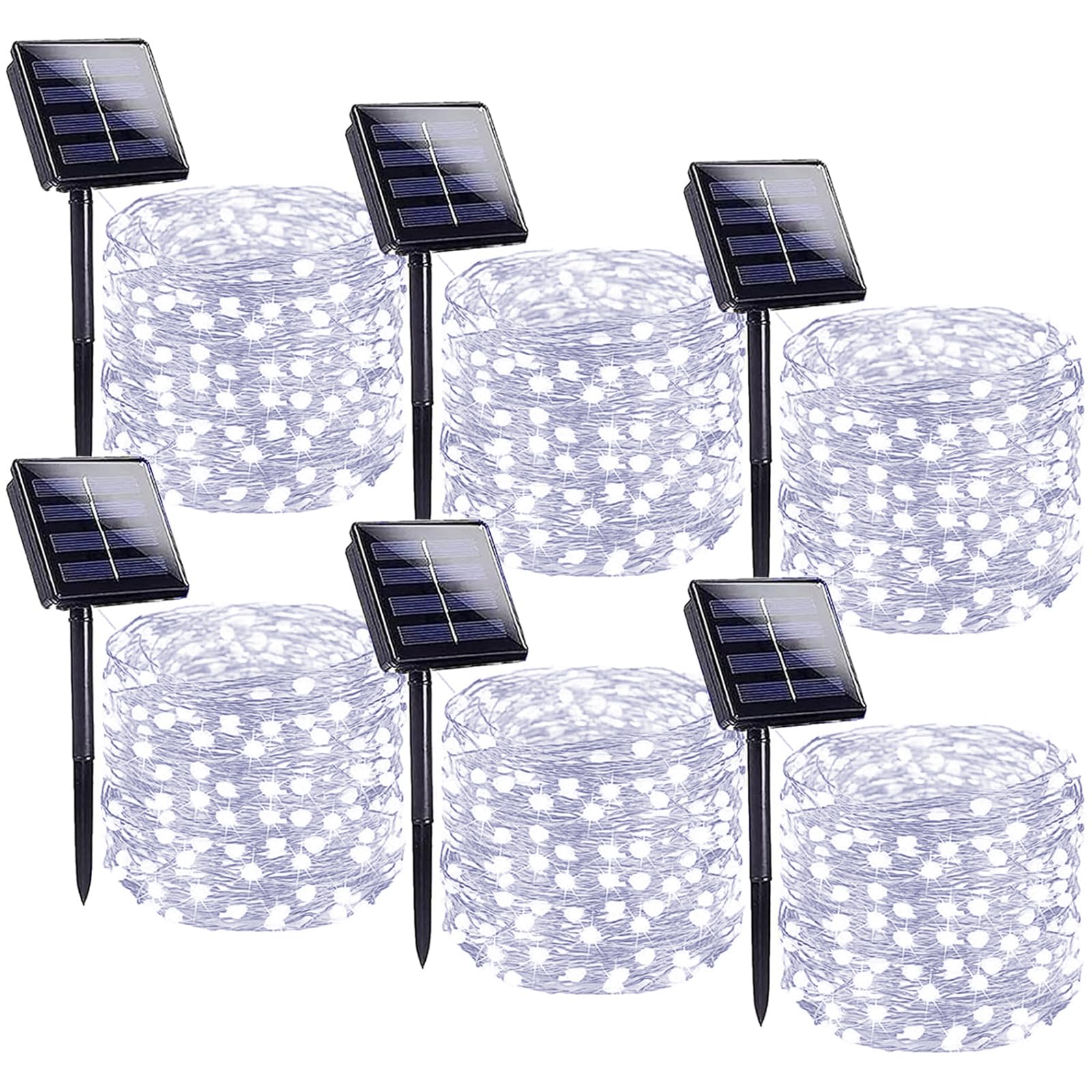 Lot de 6 guirlandes lumineuses solaires d'extérieur de 100 LED scintillantes pour l'extérieur, fil de cuivre étanche avec 8 modes, guirlande lumineuse solaire pour jardin, cour, arbre, mariage