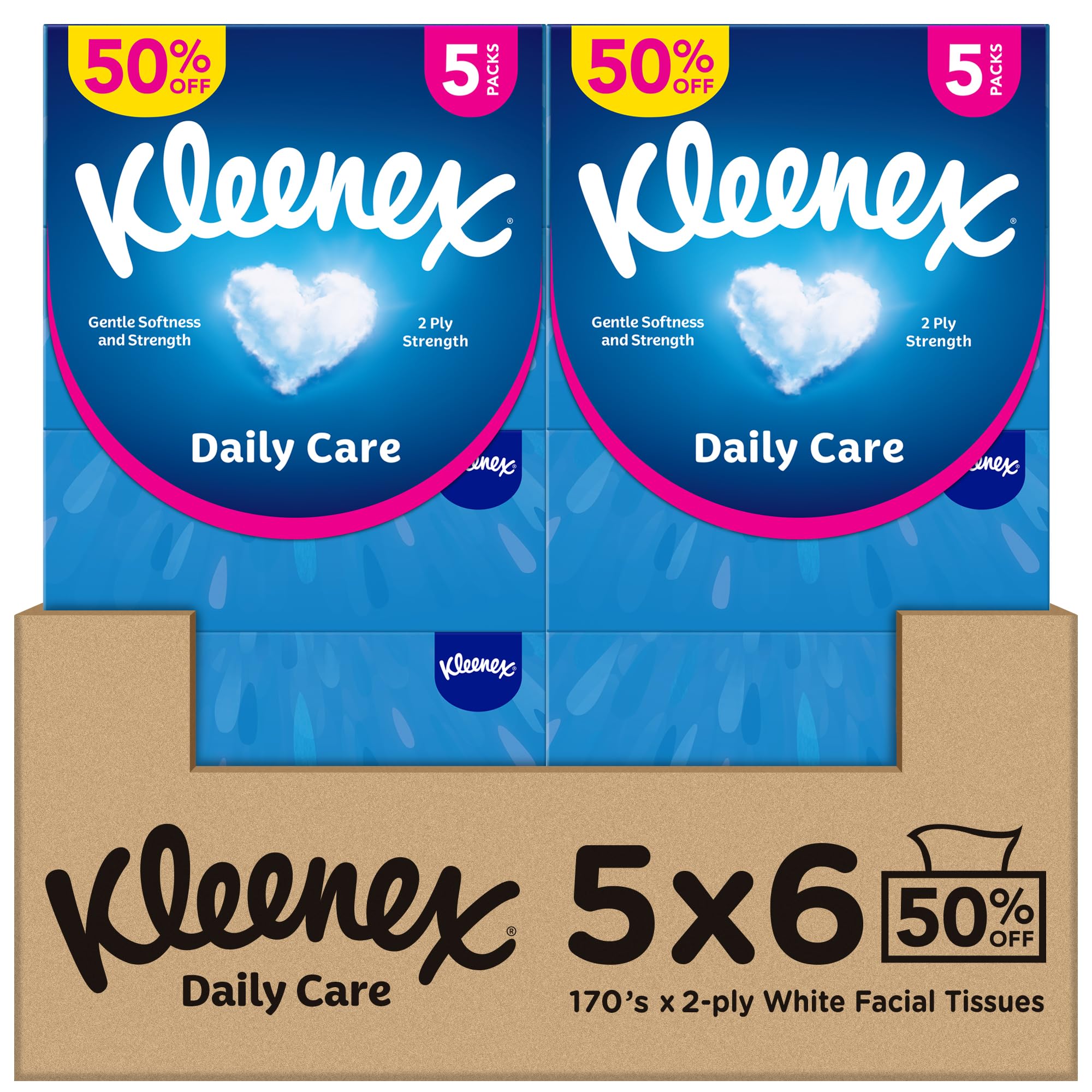 Kleenex Daily Care Facial Tissue - Pack Of 30 Boxes, 170 Sheets X 2 Ply