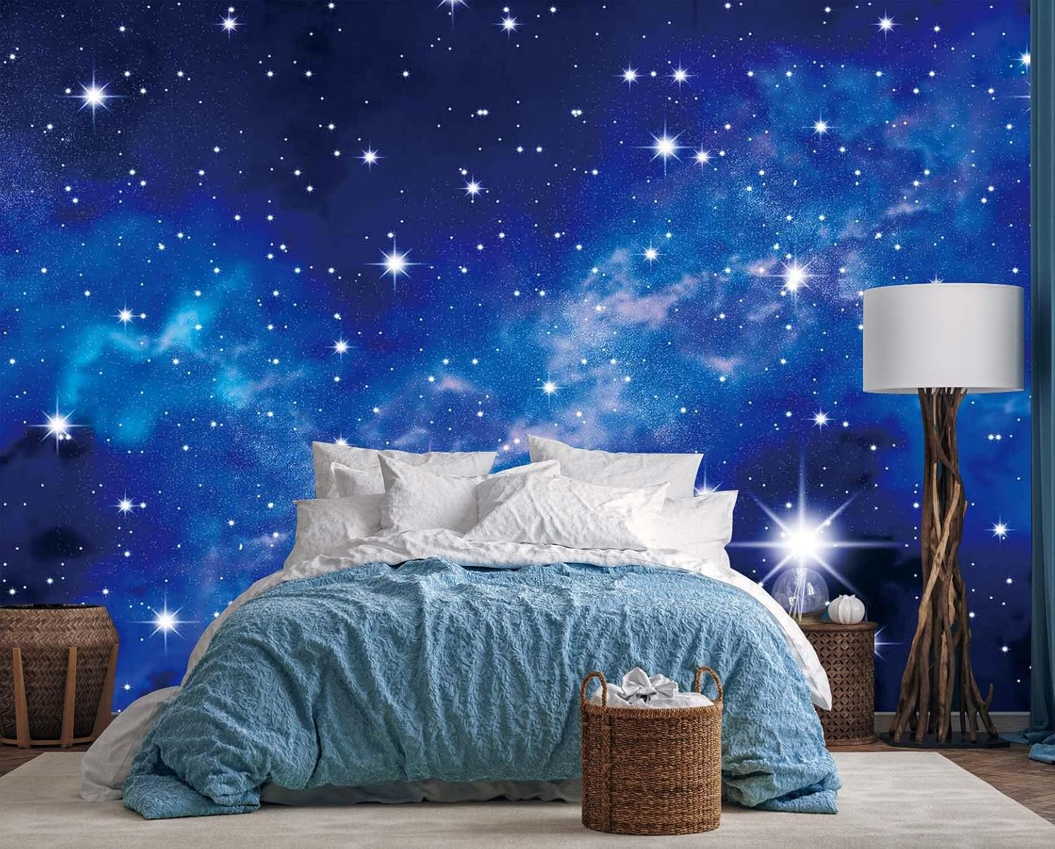 Galaxy Universe Ceiling Wallpaper Blue Starry Sky and Nebula Wall Mural Living Room Bedroom?Not Self-Adhesive? Mural-0051 106" x 75"