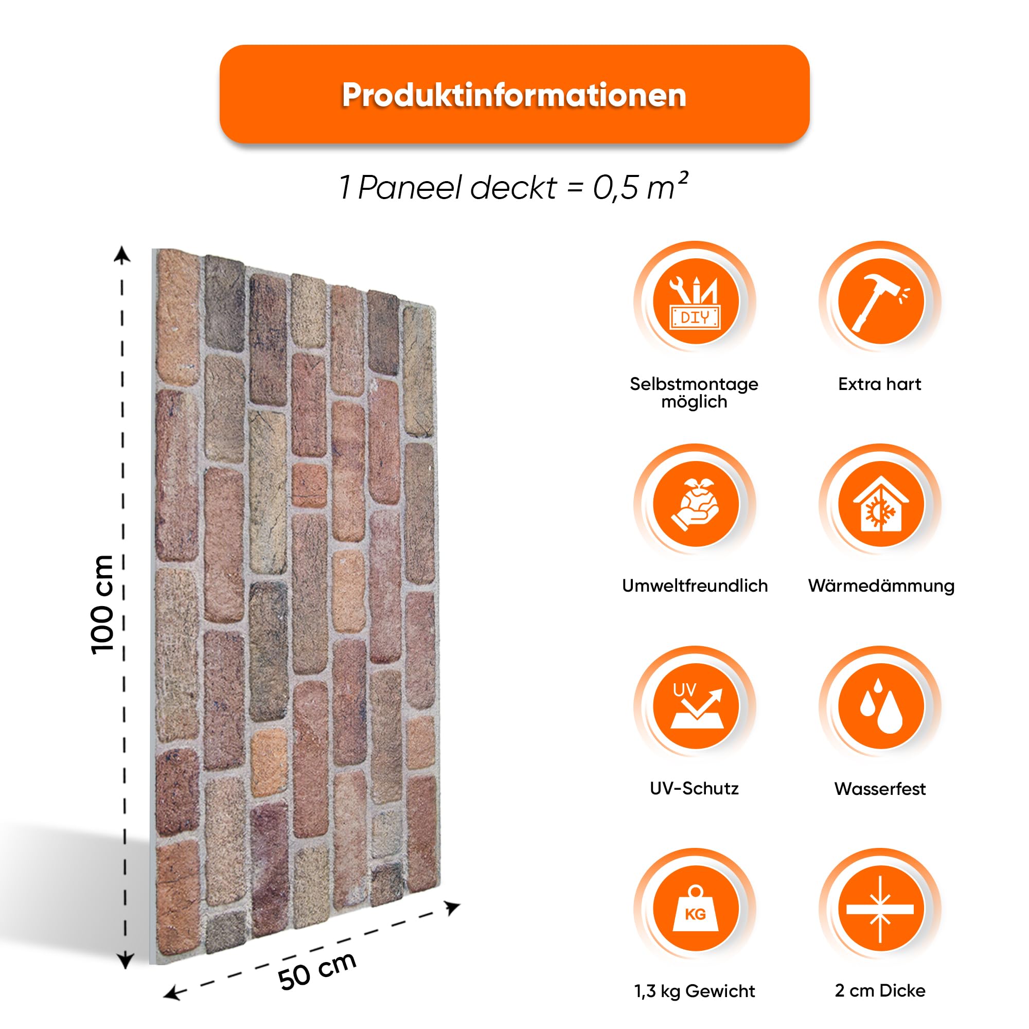 IZODEKOR 3D Wandpaneele Steinoptik | 50x100x2 cm | Styropor Wandverkleidung Steinoptik aus EPS für Innen- und Außenbereiche | Wasserfest | Inklusive Styroporkleber | SL-1713