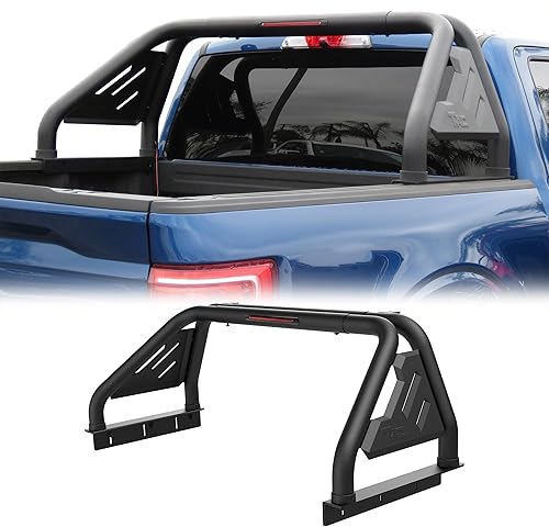 TAC T1 Barra enrollable deportiva compatible con Jeep Gladiator 2020-2024, acero al carbono, negro, con luz de freno (incluye placa de montaje de