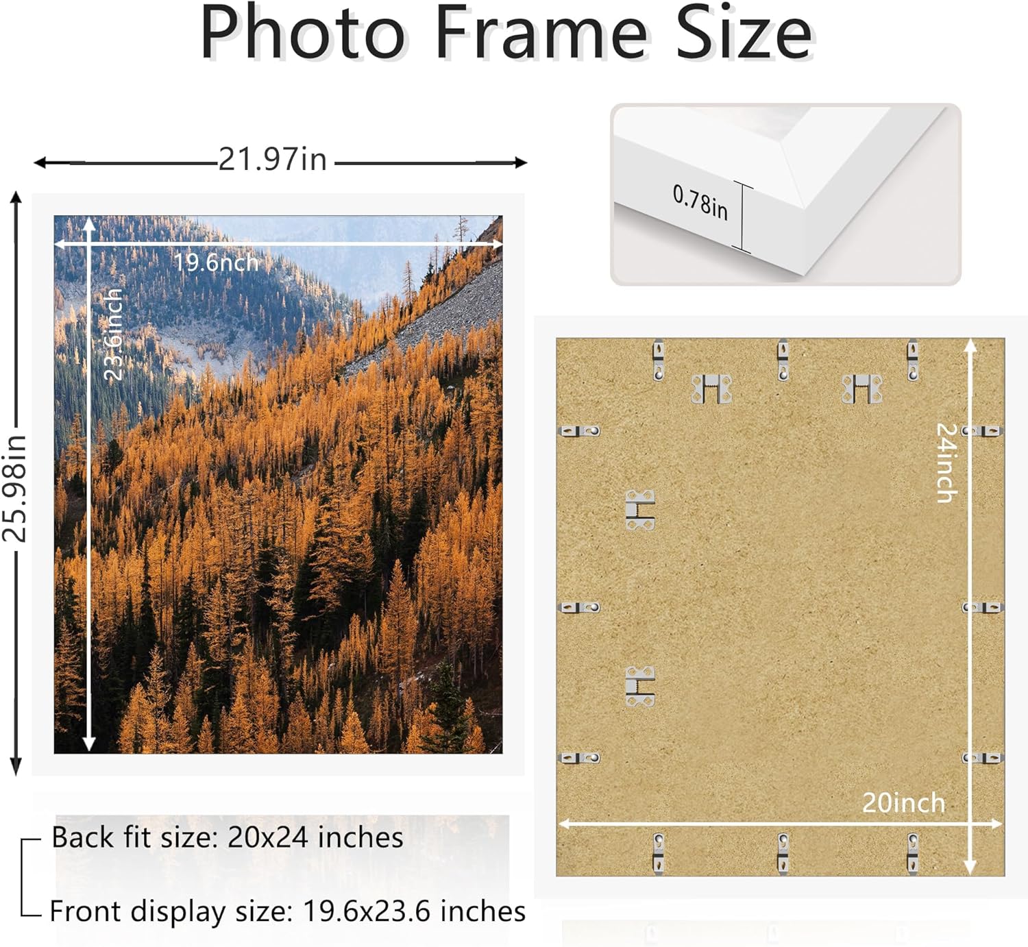 picrit 20x24 picture frame, poster frame for wall mounting display, white white 20x24