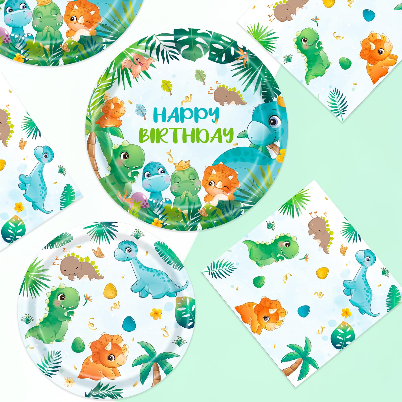 97 Pezzi Decorazioni Festa a Tema , Set Compleanno Dinosauri, Piatti di Carta, Bicchieri di Carta, Tovaglioli, Forniture per Feste di Compleanno a Tema Bambino Dinosauro
