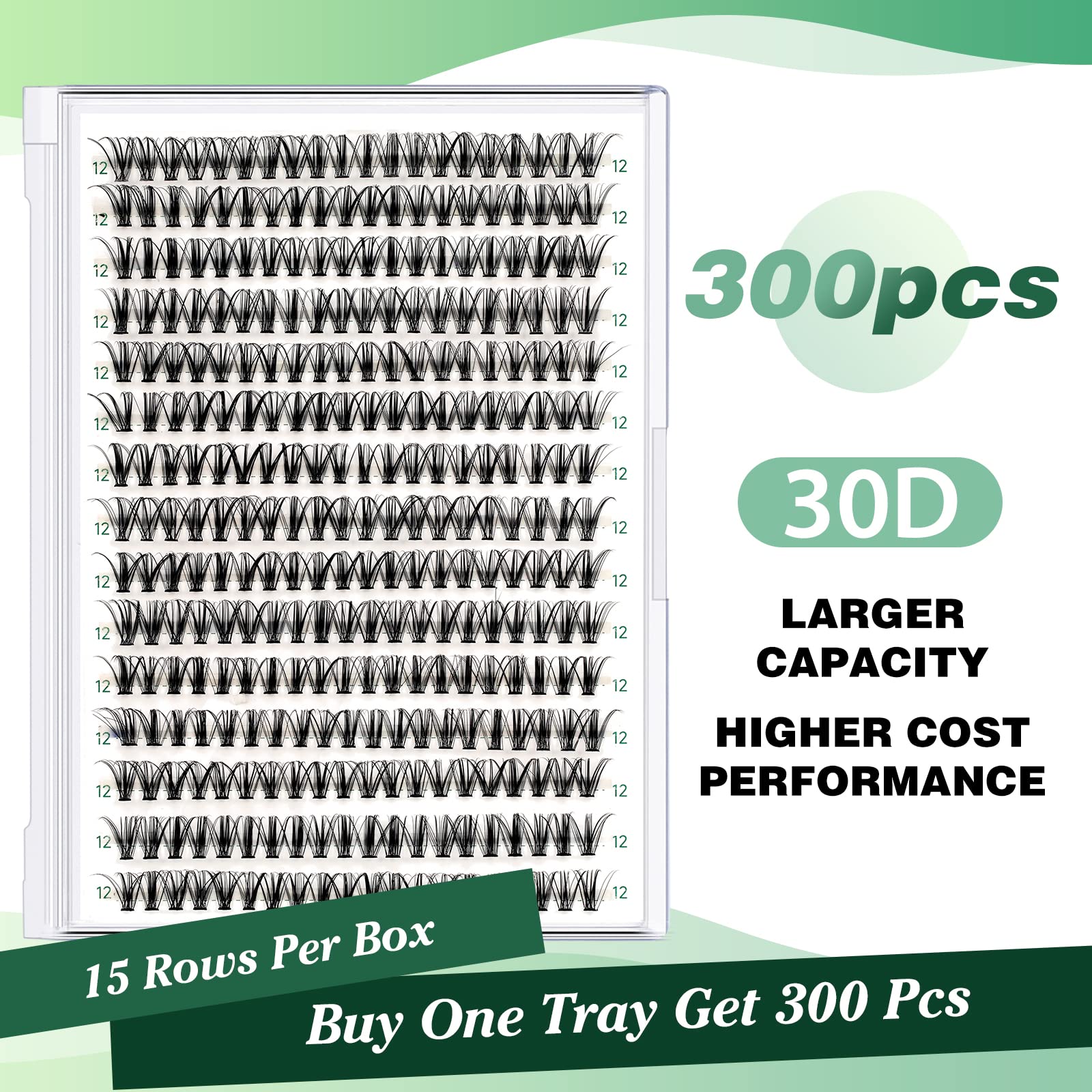 KEYYOU Wimpern Extensions 300pcs Cluster Lashes 30D D Curl 12mm Einzelne Wimpern Volume Natürlich Sanft Wimpernverlängerung（30D-D-12）