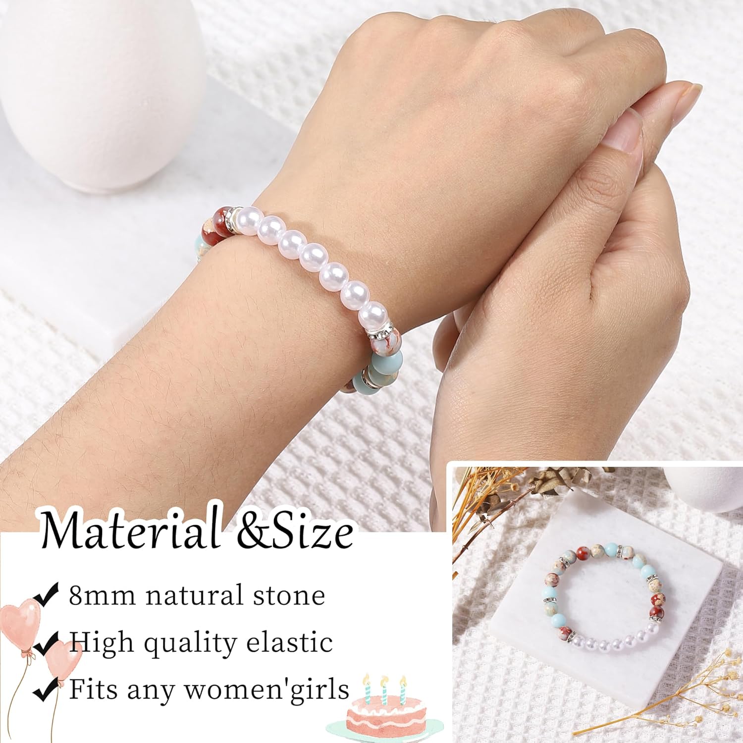 20th 30th 40th 50th 60th 70th Birthday Gifts for Women Teen Girls,Natural Stone Bracelet With Writable Greeting Cards for Friends Mom Sister Grandma Daughter Wife - Image 4