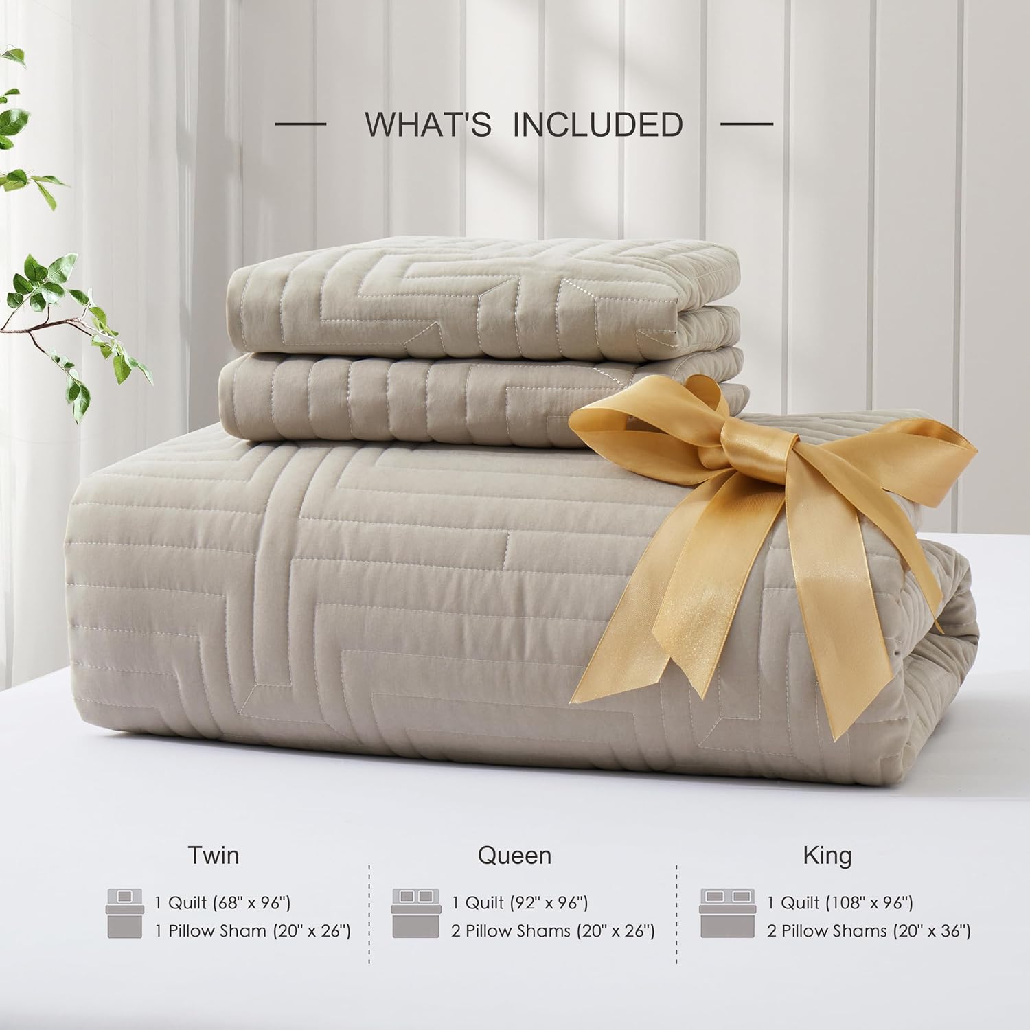 Oli Anderson King Quilt Set, Khaki Lightweight Soft Bedspread Coverlet, Basket Weave Pattern Bedding, 3PCS Modern Geometric Stitching Textured Comforter Sets (1 Quilt and 2 Pillow Shams) - Image 7