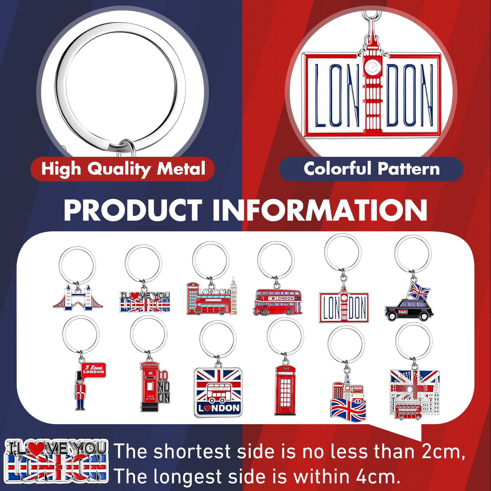 Landical 12 Pcs London Metal Keychain Key Rings Bulk London Travel Souvenirs for Women Men Friends British Christmas
