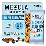 Mezcla Puff Crispy Protein Bars, Gluten Free & Vegan Protein Bars, 10g Protein, Alt for Crispy Rice Treat, Granola Bars & Breakfast Bars, Healthy Snacks for Adults, Maple Blueberry, 12 Pack