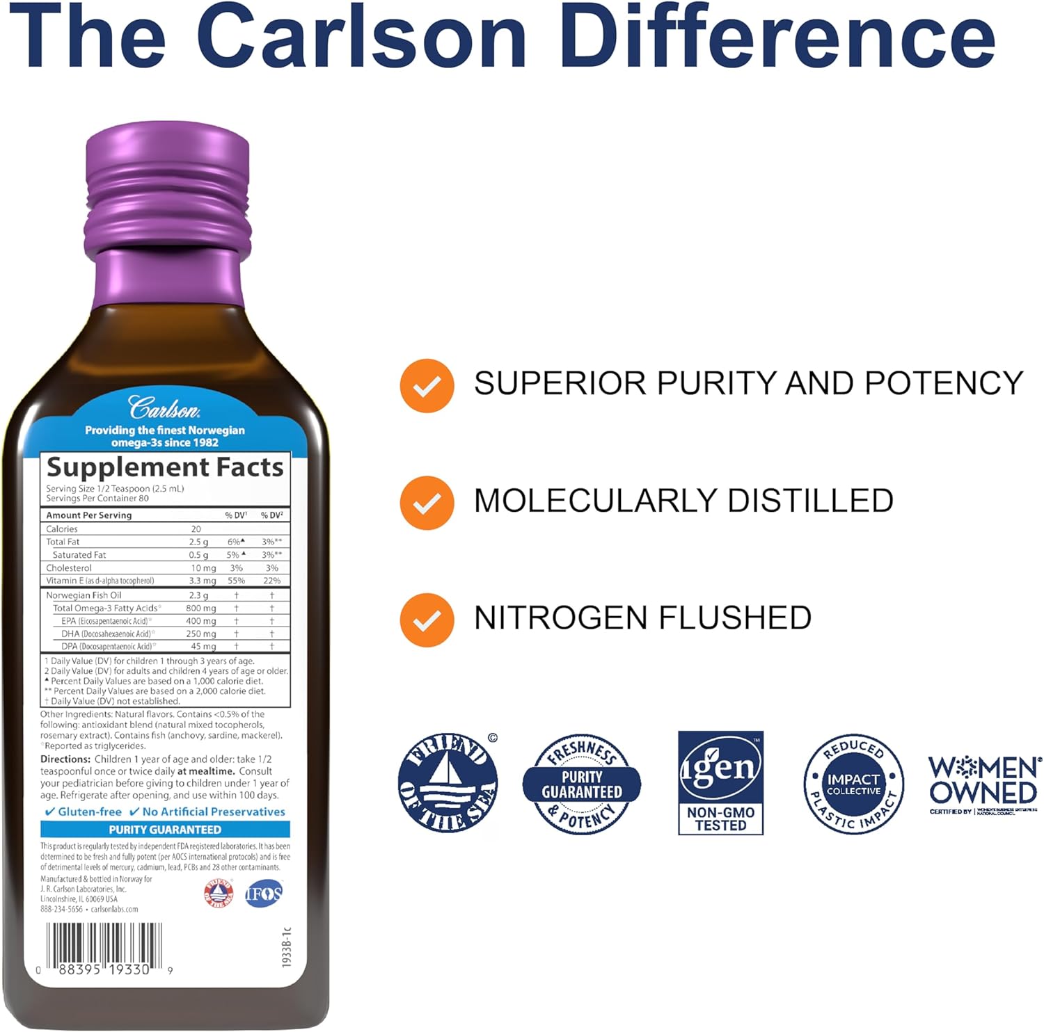 Carlson - Kid's The Very Finest Fish Oil, 800 mg Omega-3s, Liquid Fish Oil Supplement, Norwegian Fish Oil, Wild-Caught, Sustainably Sourced , Mixed Berry, 200 mL (6.7 Fl Oz)