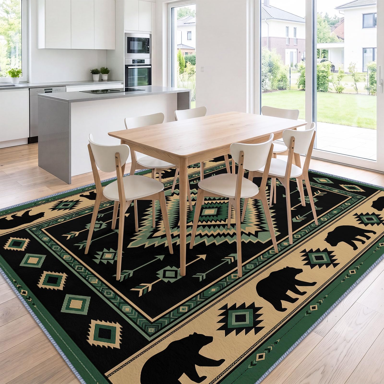 Waschbarer Wohnzimmerteppich 180 x 240 cm Traditionelle Ethnische Geometrische Raute Pfeil Flauschig Weich Teppiche, Schwarz rutschfest Pflegeleicht Teppiche für Wohnzimmer Schlafzimmer Kinderzimer