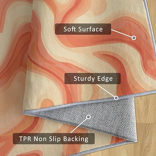 Miniatura 6 de Alfombra retro de los años 70S, lavable, color naranja, melocotón, beige, ondulado, de 7 x 8 pulgadas, alfombra abstracta moderna, para dormitorio,