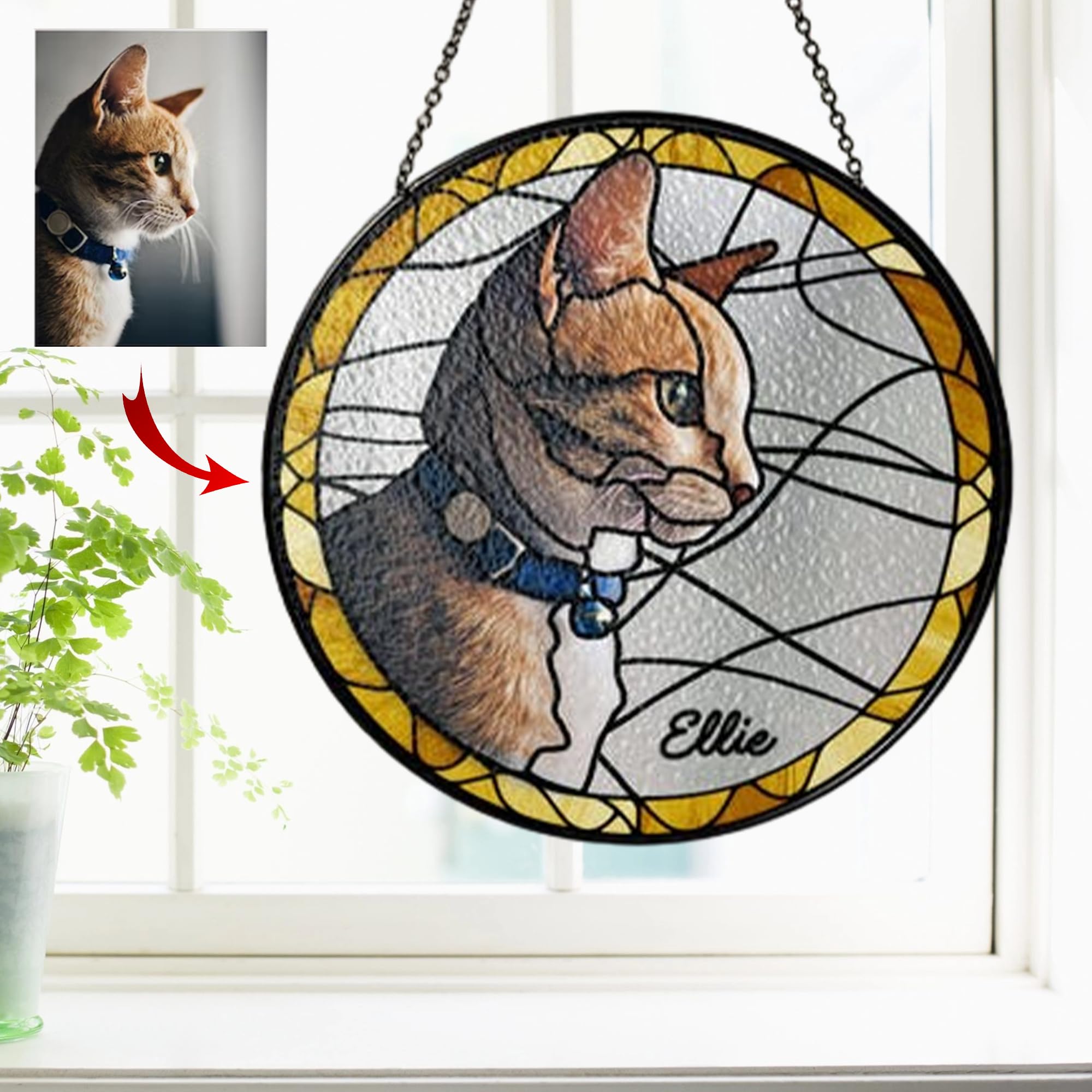 M.A.K Personalized Cat Memorial Suncatcher – Stained Glass Style Pet Loss Gift
